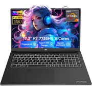 17.3" Gaming-Laptop, AMD Ryzen 7 7735HS (8C/16T, Beats i7-12650H) 32GB DDR5 RAM 1TB SSD Computer with Radeon 680M, 100W Type-C, WiFi-6E, 75Wh Battery, Fingerprint, Backlit Keyboard for Business