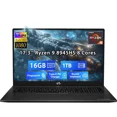 thumbnail image 1 of 17.3" Gaming Laptop, AMD Ryzen 9 8945HS (Beats i9-13900H, Up to 5.2GHz), AMD Radeon 780M Graphics, 16GB RAM, 1TB SSD, FHD IPS Display, 100W PD, Backlit Keyboard, Fingerprint Black, 1 of 8