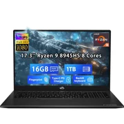17.3" Gaming Laptop, AMD Ryzen 9 8945HS Beats i9-13900H, Up to 5.2GHz, AMD Radeon 780M Graphics, 16GB RAM, 1TB SSD, FHD IPS Display, 100W PD, Backlit Keyboard, Fingerprint Black