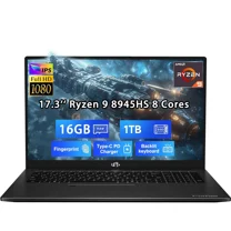 17.3" Gaming Laptop, AMD Ryzen 9 8945HS (Beats i9-13900H, Up to 5.2GHz), AMD Radeon 780M Graphics, 16GB RAM, 1TB SSD, FHD IPS Display, 100W PD, Backlit Keyboard, Fingerprint Black