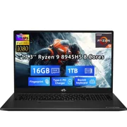 17.3" Gaming Laptop Computer AMD Ryzen 9 8945HS Beats i9-13900H, Up to 5.2GHz, AMD Radeon 780M Graphics, 16GB RAM, 1TB SSD, FHD IPS Display, 100W PD, Backlit Keyboard, Fingerprint Black