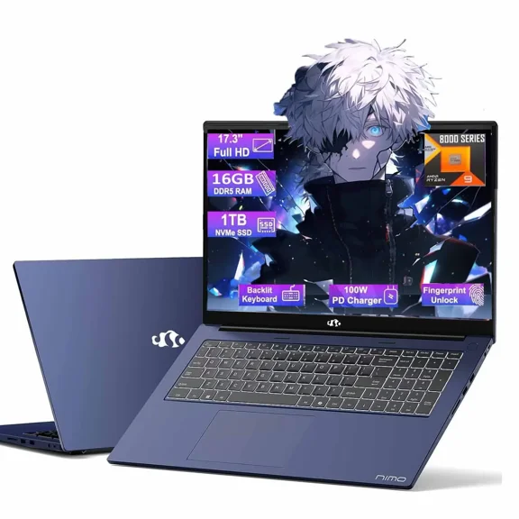 17.3 Gaming-Laptop Ryzen 9 8945HS (Beat i9-13900H, Up to 5.2GHz) 16GB RAM, 1TB SSD, Radeon 780M, PD 100W Type-C AI-Enhanced for Copilot VR Ready, Backlit Keyboard, Fingerprint, 75W Battery