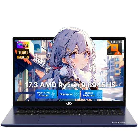 17.3 Gaming-Laptop - Ryzen 9 8945HS (Beat i9-13900H, Up to 5.2GHz) 16GB RAM 1TB SSD, Radeon 780M, PD 100W Type-C, AI-Enhanced for Copilot, VR Ready, Backlit Keyboard, Fingerprint
