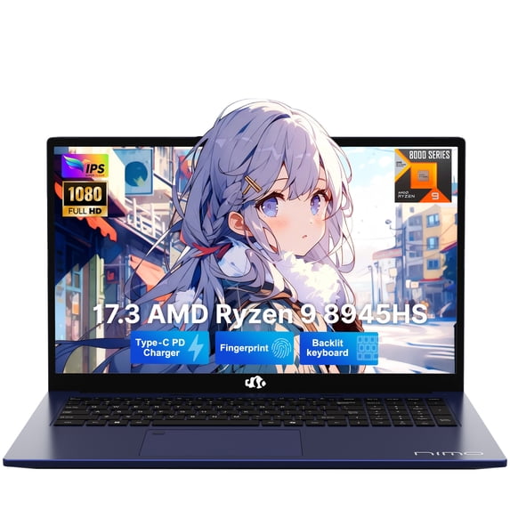 17.3 Gaming-Laptop - Ryzen 9 8945HS (Beat i9-13900H, Up to 5.2GHz) 64GB RAM 4TB SSD, Radeon 780M, PD 100W Type-C, AI-Enhanced for Copilot, VR Ready, Backlit Keyboard, Fingerprint