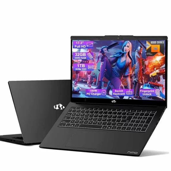 17.3 Gaming-Laptop Ryzen 9 8945HS (>i9-13900H) 32GB RAM 1TB SSD, Radeon 780M, PD 100W USB-C 4.0 AI-Enhanced for Copilot VR Ready, Backlit KB Fingerprint Unlock, Office Business 75W Battery