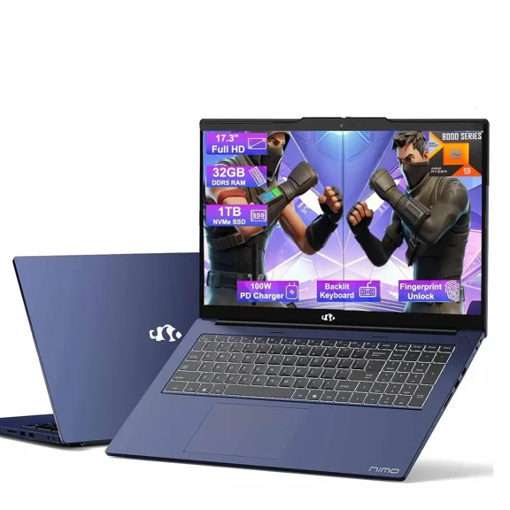 17.3 Gaming-Laptop Ryzen 9 8945HS (>i9-13900H) 32GB RAM, 1TB SSD, Radeon 780M, PD 100W USB-C 4.0 AI-Enhanced for Copilot VR Ready, Backlit KB Fingerprint Unlock, Gaming Student Office Business