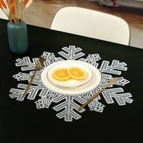 17.3" Gold Snowflake Placemats - PVC Round Holiday/Wedding Table Decor (Set of 1, Wipeable & Heat-Resistant)