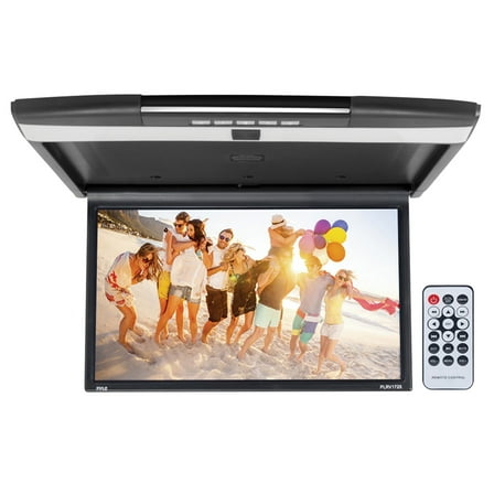 PYLE PLRV1725 - Vehicle Flip-Down Display Screen - Roof Mount Monitor with 1080p Support, HDMI/USB/Micro SD/IR/FM Transmitter (17.3’’ -inch Display)