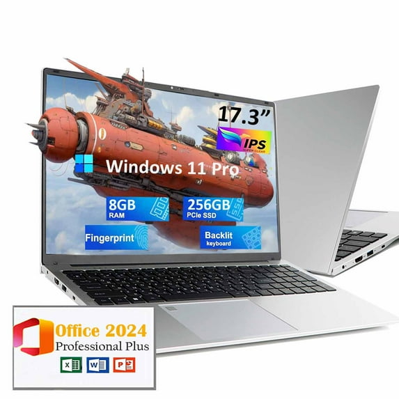 17.3" Windows 11Pro Laptop Computer Office 2024 Business Laptop Conference camera 8GB RAM 256GB SSD Intel N5095 Backlit Keyboard Type-C interface Fingerprint