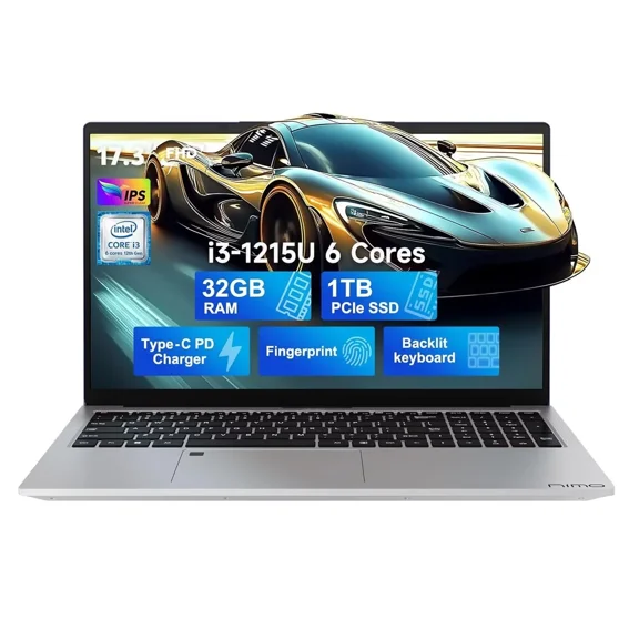 17.3" IPS FHD Business Laptop, 12th Gen Intel Core i3-1215U (Beat i5-1135G7, Up to 4.4GHz), 32GB RAM 1TB SSD, Fingerprint, Backlit Keyboard, Wi-Fi 6, USB3.2, Long Battery Life, Win 11 Silver