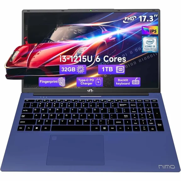17.3" IPS FHD-Business-Laptop Intel 6 Core i3-1215U 32GB RAM 1TB SSD (Beat i5-1135G7 Up to 4.4GHz) Computer with 65W Type C Fingerprint Backlit Keyboard Wi-Fi 6 Numpad Win 11