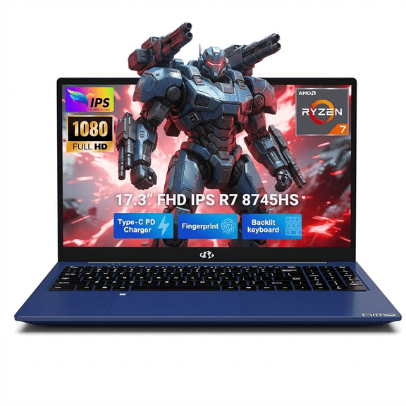 17.3" IPS FHD Gaming Laptop 16GB DDR5 RAM 1TB SSD AMD Ryzen 7 8745HS (Beat R9 6900HX, 8 Cores Up to 4.9GHz) AMD Radeon 780M Graphics with 100W Type-C Backlit Keyboard Fingerprint Blue