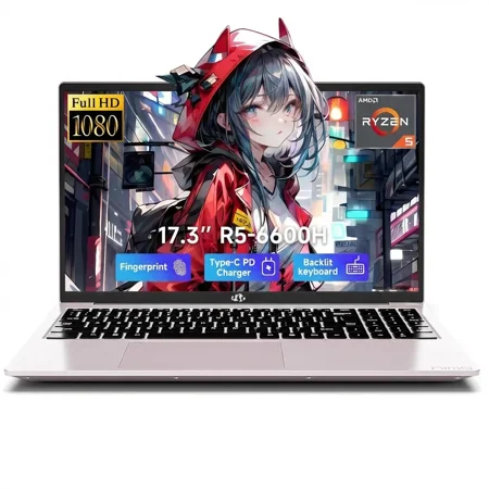 17.3" IPS FHD Gaming Laptop 16GB DDR5 RAM 512GB SSD AMD Ryzen 5 6600H (Beat i7-1165G7 Up to 4.5GHz) AMD Radeon 660M GPU with 100W Type-C Backlit Keyboard Fingerprint 2-Year Warranty RoseGold