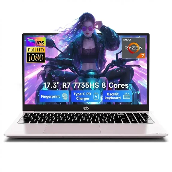 17.3" IPS FHD Gaming Laptop 32GB DDR5 RAM 1TB SSD AMD Ryzen 7 7735HS (8 Cores Up to 4.75GHz, Beat i7-12650H) with AMD Radeon 680M GPU 180° Open Angle Webcam Type-C Wi-Fi 6E 2-Year Warranty RoseGold