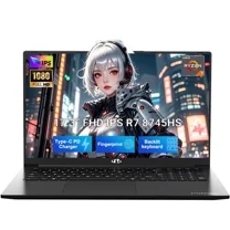 17.3" IPS FHD Gaming Laptop: 32GB DDR5 RAM, 1TB SSD, AMD Ryzen 7 8745HS, Radeon 780M Graphics. Features 100W USB-C, Backlit Keyboard, and Fingerprint Reader.