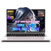 17.3 IPS FHD Gaming Laptop, 6 Cores AMD Ryzen 5 6600H 32GB DDR5 RAM 1TB SSD Beat i7-1165G7 up to 4.5GHz 660M 6nm GPU-Computer with 100W Type-C Backlit Keyboard, Fingerprint Win 11 RoseGold