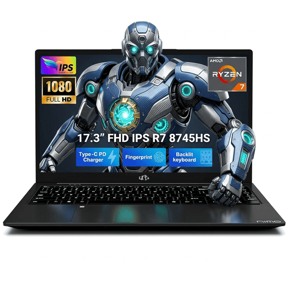 17.3" IPS FHD Gaming Laptop 64GB DDR5 RAM 1TB SSD AMD Ryzen 7 8745HS (8C/16T Up to 4.9GHz) Radeon 780M Graphics with 100W Type-C Backlit Keyboard Fingerprint USB-C 4.0 Black