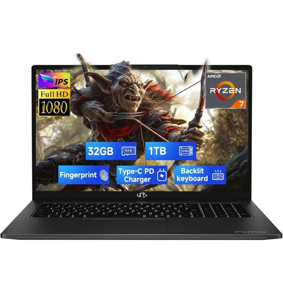 17.3" IPS FHD-Gaming-Laptop, 8 Cores AMD Ryzen 7 6800H 32GB DDR5 RAM 1TB SSD (Beat i7-12700H Up to 4.7GHz) AMD Radeon 680M GPU-Computer with 100W Type-C Backlit Keyboard Fingerprint