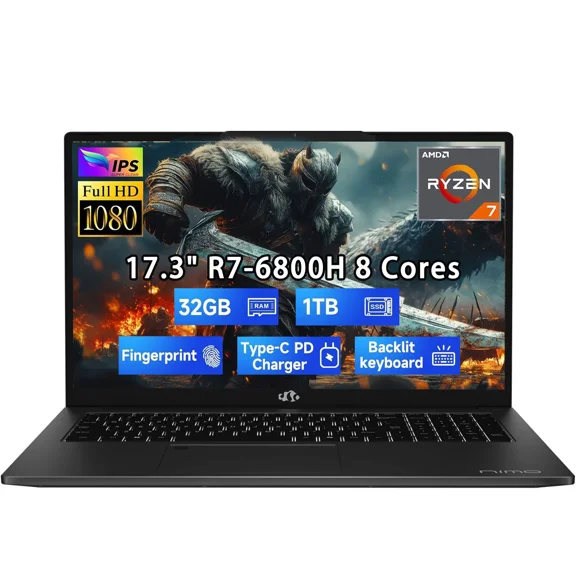 17.3" IPS FHD-Gaming-Laptop, AMD Ryzen 7 6800H 32GB DDR5 RAM 1TB SSD (Beat i7-12700H Up to 4.7GHz) AMD Radeon 680M GPU-Computer with 100W Type-C Backlit Keyboard Fingerprint
