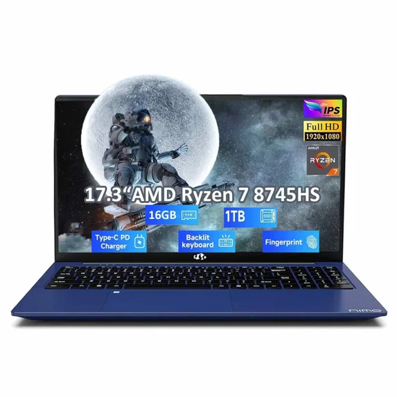17.3" IPS FHD Gaming Laptop, AMD Ryzen 7 8745HS 16GB DDR5 RAM 1TB SSD (8C/16T, up to 4.9GHz) Radeon 780M Graphics Business Computer with 100W Type-C B USB-C 4.0