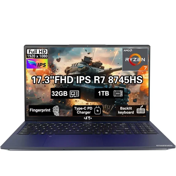17.3" IPS FHD-Gaming-Laptop, AMD Ryzen 7 8745HS 32GB DDR5 RAM 1TB SSD ( up to 4.9GHz) Radeon 780M Graphics Business Computer with 100W Type-C Backlit Keyboard, Fingerprint USB-C 4.0