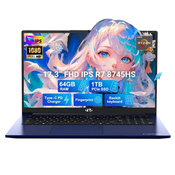 17.3" IPS FHD-Gaming-Laptop, AMD Ryzen 7 8745HS 64GB DDR5 RAM 1TB SSD (8C/16T, up to 4.9GHz) Radeon 780M Graphics Business Computer with 100W Type-C Backlit Keyboard, Fingerprint USB-C 4.0