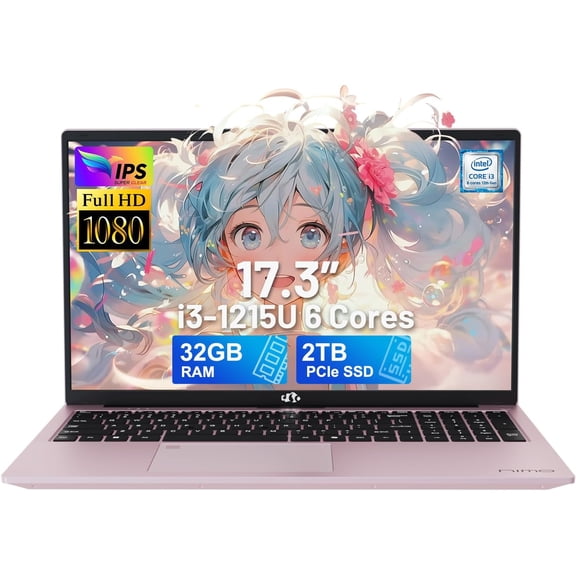 17.3" IPS FHD-Laptop, 32GB RAM, 2TB SSD, Intel 6-Cores i3-1215U (Beat i5-1135G7), 65W Type-C, Fingerprint, Computer with Backlit Keyboard Fingerprint laptops for Business and Student, Wi-Fi 6, Win 11