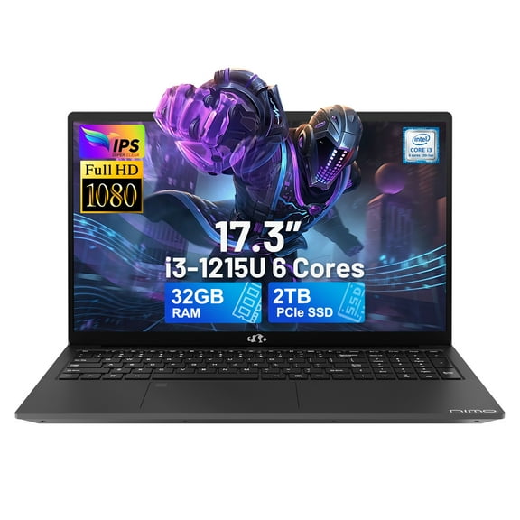 17.3" IPS FHD-Laptop, 32GB RAM, 2TB SSD, Intel 6-Cores i3-1215U (Beat i5-1135G7), 65W Type-C, Fingerprint, Computer with Backlit Keyboard Fingerprint laptops for Business and Student, Wi-Fi 6, Win 11