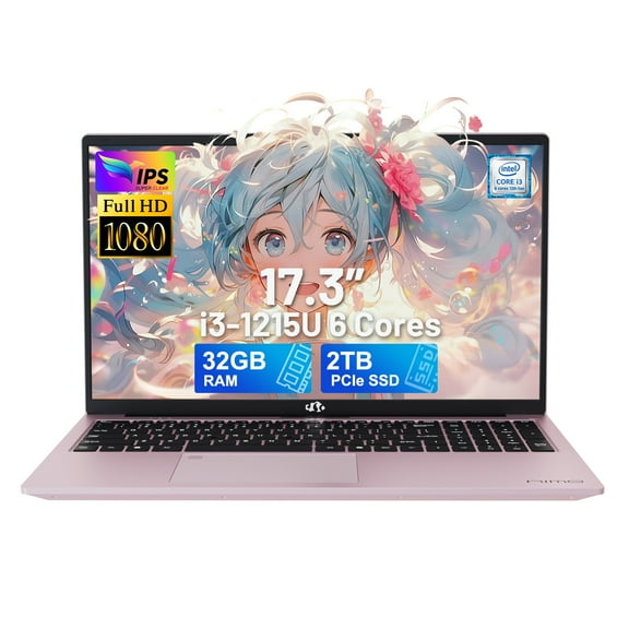 17.3"Laptop-Computer 32GB RAM 2TB SSD Pink Student-Laptop 2025 Newest,Intel 6 Cores i3-1215U(Up to 4.40 GHz),Busines-Laptop with Backlit Keyboard Fingerprint 2 Years Warranty