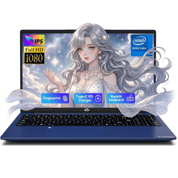 17.3" IPS FHD Laptop 4GB RAM 128GB SSD Intel Pentium N100 Processor (Beat i3-1115G4, 4 Cores Up to 3.4GHz) with 65W Type-C 180° Viewing Fingerprint Backlit Keyboard Wi-Fi 6 Bluetooth 5.2 Blue