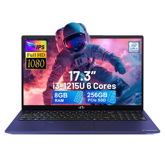 17.3" IPS FHD-Laptop, 8GB RAM, 256GB SSD, Intel 6-Cores i3-1215U (Beat i5-1135G7), 65W Type-C, Fingerprint, Computer with Backlit Keyboard Fingerprint laptops for Business and Student Wi-Fi 6 Win 11