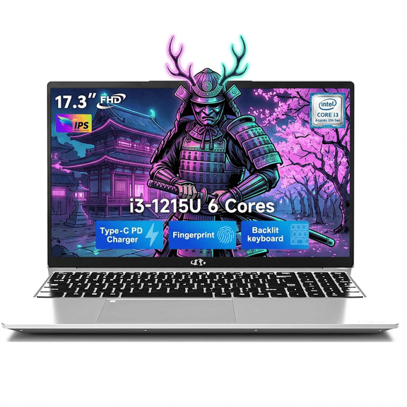 17.3" IPS FHD Laptop 8GB RAM 256GB SSD Intel Core i3-1215U (6 Cores Up to 4.4GHz) Computer with Intel UHD Graphics Backlit Keyboard Fingerprint Wi-Fi 6 Type-C 65W Silver