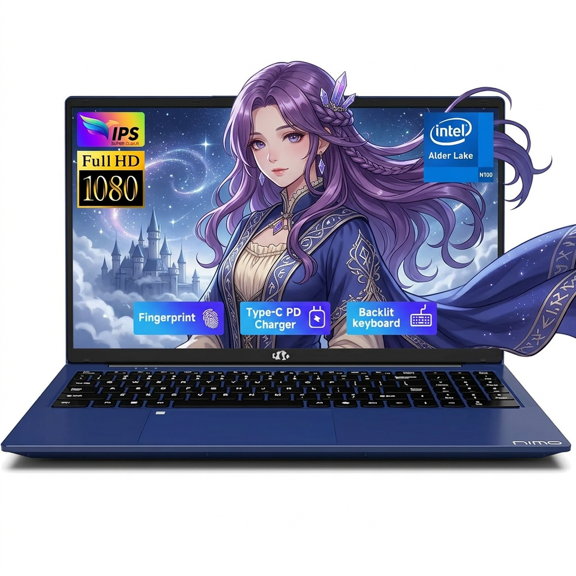 17.3" IPS FHD Laptop Computer 4GB RAM 128GB SSD Intel Pentium N100 4-Cores (Beat i3-1115G4, Up to 3.4GHz) with Wi-Fi 6 Backlit Keyboard Fingerprint Sensor 65W Type-C 180°Viewing Bluetooth 5.2 Blue