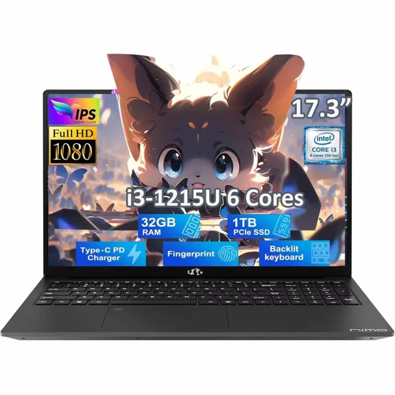 17.3" IPS FHD-Laptop, Intel 6 Cores I3-1215U 32GB RAM 1TB SSD (Beat R5 7520U, Up to 4.4GHz) Student-Computer with 65W Type C Backlit Keyboard Fingerprint, for Home and Business