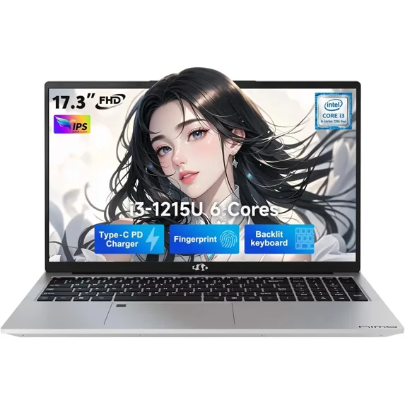 17.3" IPS FHD-Laptop, Intel 6 Cores I3-1215U 32GB RAM 2TB SSD (Beat R5 7520U, Up to 4.4GHz) Student-Computer with 65W Type C Backlit Keyboard Fingerprint, for Home and Business