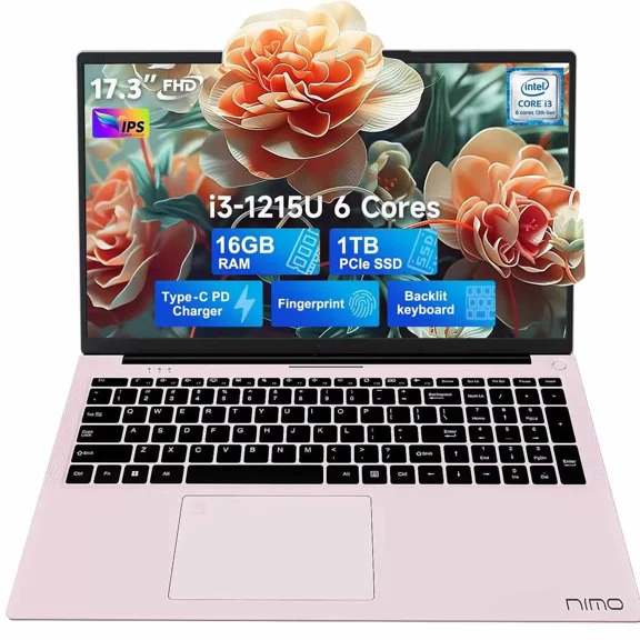 17.3" IPS FHD-Laptop, Intel 6 Cores i3-1215U 16GB RAM 1TB SSD (Beat Ryzen 5 7520U, Up to 4.4GHz) Computer with 65W GaN Type C Backlit Keyboard Fingerprint, for Home Student and Business