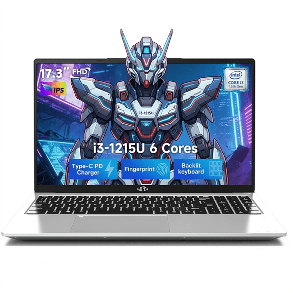 17.3" IPS FHD Laptop Intel i3-1215U 6-Core 16GB RAM 512GB SSD (Beat Ryzen 5 7520U, Up to 4.4GHz) with Intel UHD Graphics-Computer with 65W Type-C Backlit Keyboard Fingerprint for Home Student