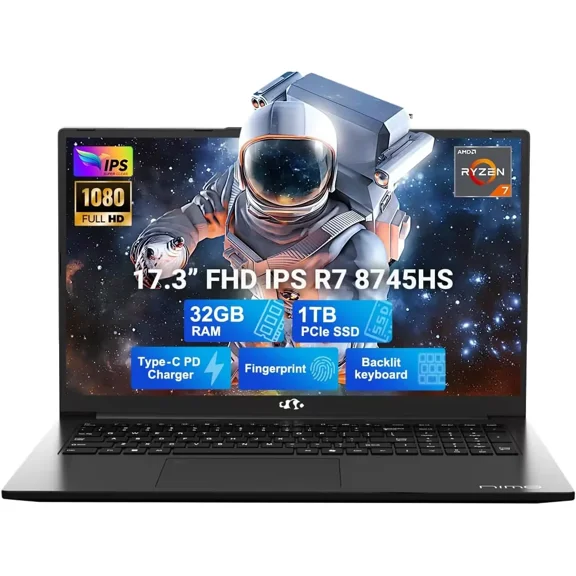 17.3" IPS FHD New Gaming Laptop, AMD Ryzen 7 8745HS 32GB DDR5 RAM 1TB SSD ( up to 4.9GHz) Radeon 780M Graphics Business Computer with 100W Type-C Backlit Keyboard, Fingerprint USB-C 4.0