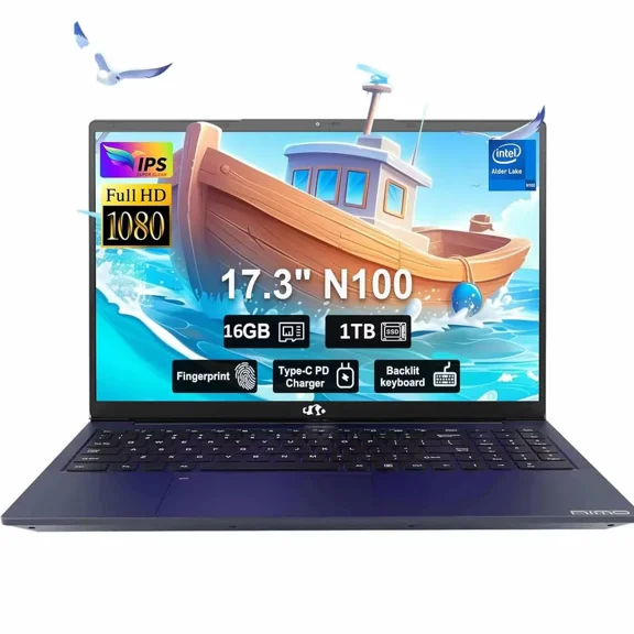 17.3" IPS FHD-Student-Laptop- 16GB RAM 1TB SSD, Intel Pentium 4 Cores N100(Beat i3-1115G4, Up to 3.4GHz) Computer with 65W Type-C 2 Years Warranty Fingerprint Backlit Keyboard Wi-Fi 6 BT5.2
