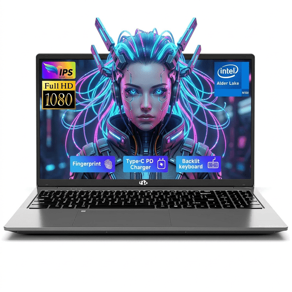 17.3" IPS FHD Student Laptop 4GB RAM 128GB SSD Intel Pentium N100 Processor (Beat i3-1115G4, 4 Cores Up to 3.4GHz) with 65W Type-C 180° Viewing Fingerprint Backlit Keyboard Wi-Fi 6 BT5.2 Gray