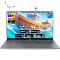 17.3" IPS FHD-Student-Laptop- 8GB RAM 256GB SSD, Intel Pentium 4 Cores N100(Beat i3-1115G4, Up to 3.4GHz) Computer with 65W Type-C 2 Years Warranty Fingerprint Backlit Keyboard Wi-Fi 6 BT5.2