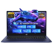 17.3 IPS Laptop-Computer 32GB RAM 2TB SSD 8 Cores AMD Ryzen7 6800H,2 Years Warranty(Beat Intel i7-12700H,Up to 4.7GHz) Gaming-Student-Laptop with Backlit Keyboard Fingerprint,Blue