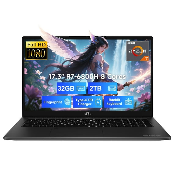 17.3 IPS Laptop-Computer 32GB RAM 2TB SSD 8 Cores AMD Ryzen7 6800H,2 Years Warranty(Beat Intel i7-12700H,Up to 4.7GHz) Gaming-Student-Laptop with Backlit Keyboard Fingerprint,Black