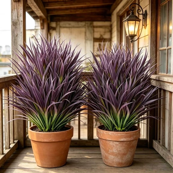 17.3 Inch Artificial Purple Cordyline Style Foliage 10 Pack - Faux Grass Stems for Indoor Outdoor Patio Decor, Fake Greenery for Vase and Planter Filler