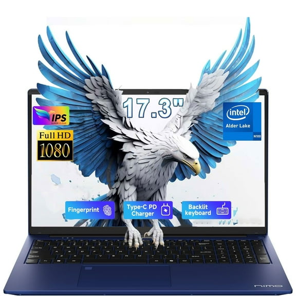 ESOOR 17.3 Inch Business Laptop Computer Webcam, Intel Quad-Core N100, 16GB RAM, 1TB SSD, Backlit Keyboard, Wi-Fi, Fingerprint , Type-C, Windows 11
