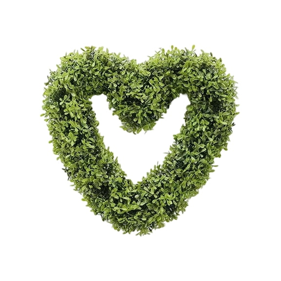 17.3 Inch Large Green Heart Shaped Wreath - Green Foliage Decor for Front Door, Wall, Wedding, Valentine's Day, Spring and Mother's Day Celebration
