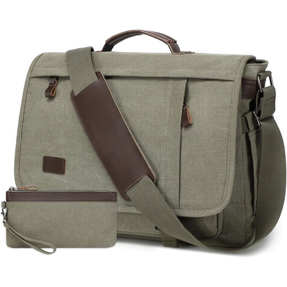 17.3 Inch Messenger Bag for Men: 2 count Laptop Bag PU Leather Canvas Work Briefcase Large Office