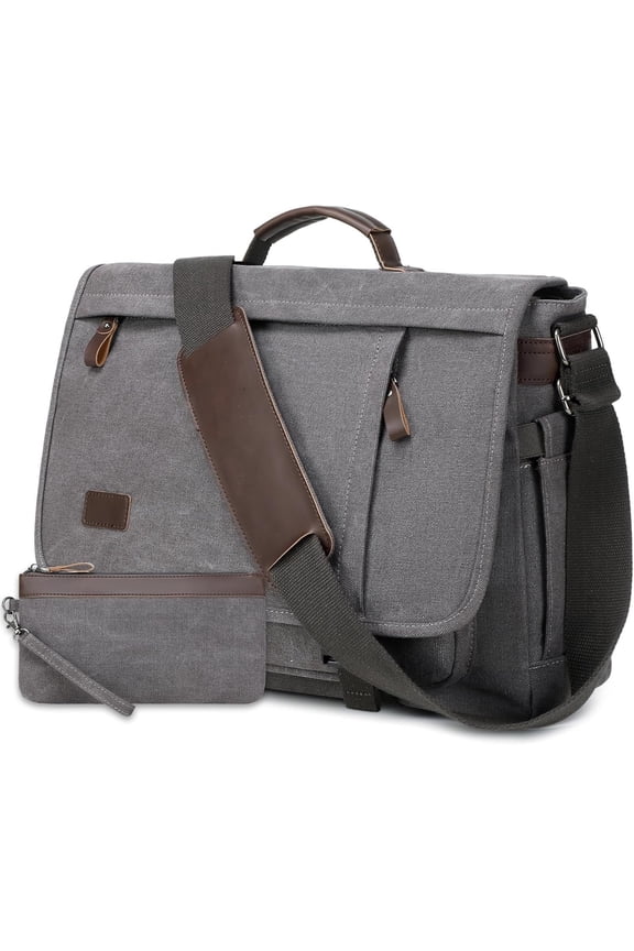 17.3 Inch Messenger Bag for Men: 2 count Laptop Bag PU Leather Canvas Work Briefcase Large Office