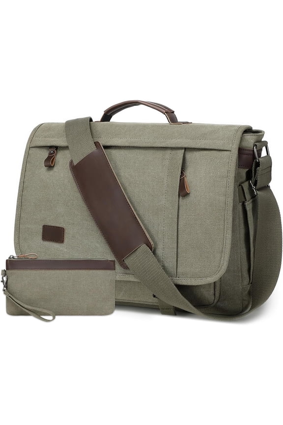 17.3 Inch Messenger Bag for Men: 2 count Laptop Bag PU Leather Canvas Work Briefcase Large Office