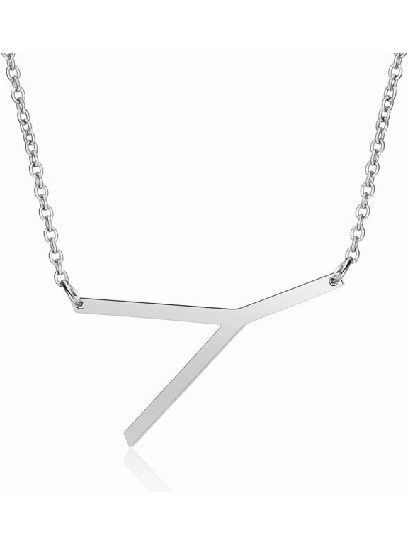 17.3 Inch Stainless Steel Initial Y Necklace Cable Chain with 1.5mm Wide Pendant 37.5x22x1mm for Men Women Letter Y Jewelry Gift Gray